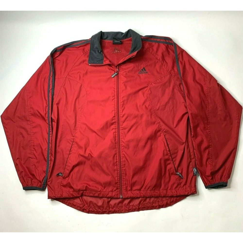 Adidas Mens Large‎ Red Black 3 Stripe Windbreaker Jacket Full Zip Vented
